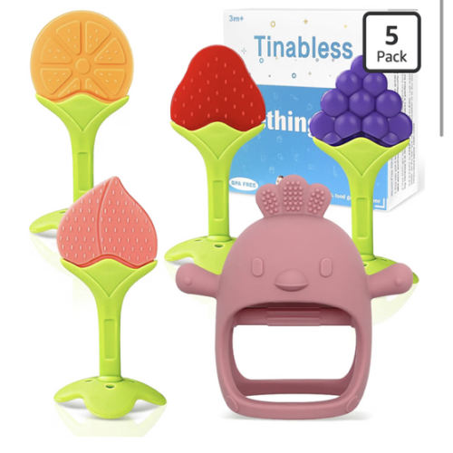 Amazon.com: Tinabless Baby Teething Toys 5 Pack, Food Grade Silicone Teething Mitten & Teethers for Babies 3-12 Months, BPA-Free Infant Chew Toys for Teething Relief, Easy-Grip, Freezer Safe, Coral Red