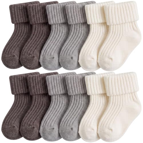 JenPen 6 Pairs Wool Preemie Socks Premature Turn Cuff Wool Socks | Boys Girls Hospital Nicu Baby Shower