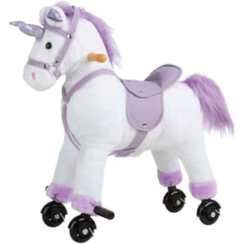 Happy Trails Ride on Horse Unicorn, White/Purple, 21.5” x 9” x 32.5”