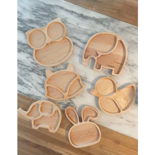 Wooden Toddler Animal Plates | Wood Kid Animal Plates | Bunny | Duck | Elephant | Fox | Owl