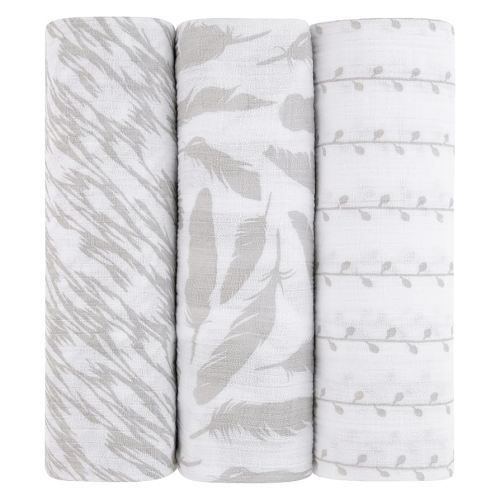Muslin Swaddle Blanket 100% Soft Muslin Cotton 3 Pack 47"x 47" Classic Grey Combo Unisex for Baby Girl or Baby Boy