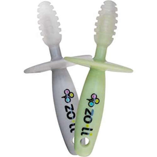ZoLi Chubby Gummy teether | 2 Pack Baby Teething Relief - Green/Grey, BPA Free Teething Stick