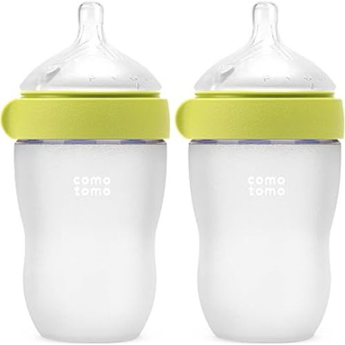 Comotomo Silicone Baby Bottle Gen 2 – 2026 Release (8oz) – Soft, Wide-Neck Bottle for Comfortable Feeding with Dual Anti Colic Vents (Includes Medium Flow Nipples), Green (Pack of 2)