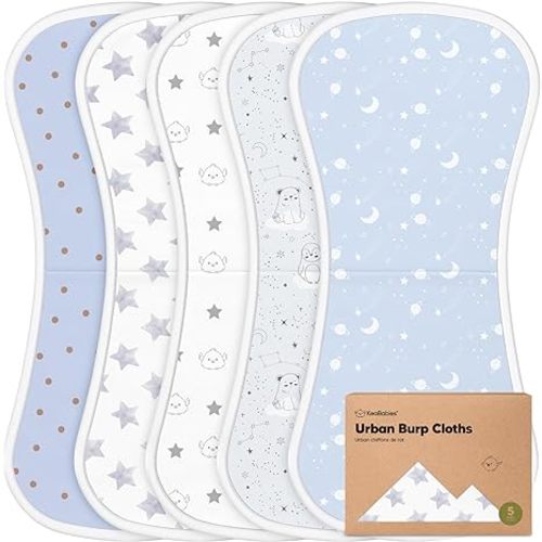 KeaBabies 5-Pack Organic Burp Cloths Baby Girl, Boy - Extra Large, Absorbent Baby Burp Cloths, Soft Burping Cloths for Babies, Newborn Burp Clothes, Cotton Burp Rags, Thick Burp Cloth (Eclipse/Quin)