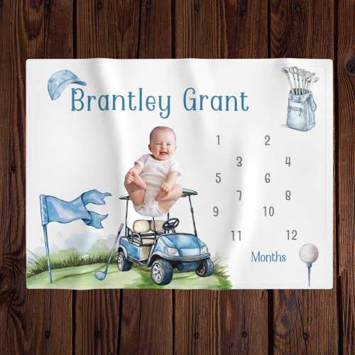 BOY GOLF Personalize Milestone Blanket, Month Growth Tracker, Baby Shower Gift, Newborn Photo Prop, Golf Nursery, Custom Sports Blanket