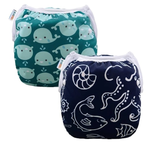 ALVABABY Swim Diapers 2pcs Baby & Toddler Snap One Size Reusable Adjustable Baby Boys' Swim Diapers for Swimming Lessons SW18-21