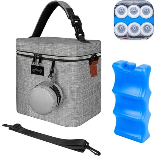 Breastmilk Cooler Bag with Ice Pack, Insulated Baby Bottle Tote Bag for 6 Bottles Up to 9 oz, Clip-On Pouch for Baby Essentials, Leakproof, Waterproof, Shoulder Strap for Nursing Moms