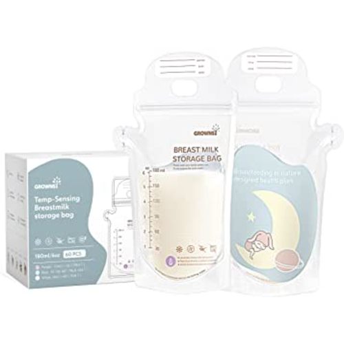 GROWNSY Breastmilk Storage Bags,Temp-Sensing Discoloration Milk Storing Bag for Breastfeeding for Refrigeration & Freezing 60PCS