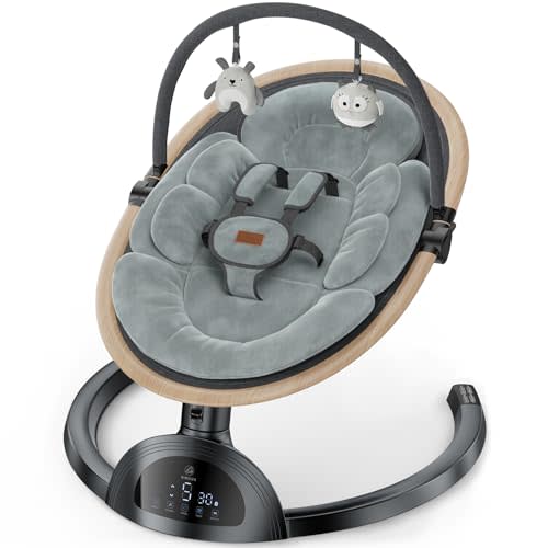 Electric Baby Swings for Infants, Bluetooth Infant Swing with Music Speaker, 3 Seat Positions, 5 Speeds and Remote Control for Newborn Boy Girl, Indoor & Outdoor Use, Black