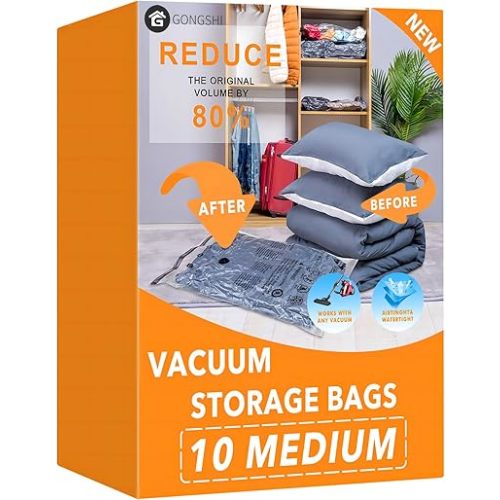 GONGSHI Vacuum Storage Bags, Space Saver Seal Bags For Clothing, Blankets, Comforters, Pillows, Clothes Storage,Travel Luggage.10 M