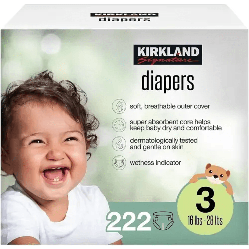 Kirkland Signature Diapers, Size 3 (16-28 Pounds), 222 Count