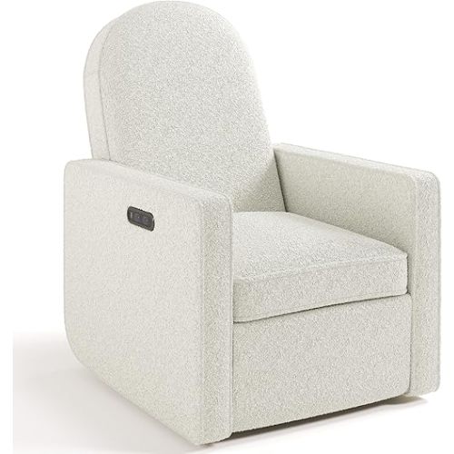 Graco Olivia Small-Spaces Premium Nursery Power Recliner Swivel Glider (Ivory Boucle) – Smaller Profile for Smaller Rooms, Upholstered Power Recliner Chair, USB Charging Port, Durable Metal Base