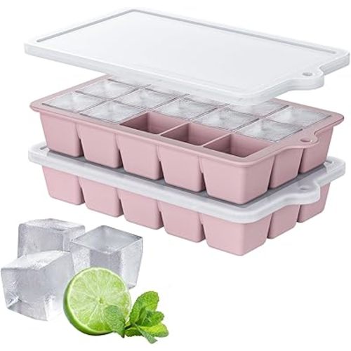 Silicone Ice Cube Tray 2 Pack, HANCELANT Ice Cube Mold, Ice Trays for Freezer with Lid for Whiskey, Baby Food, BPA Free, Easy Release
