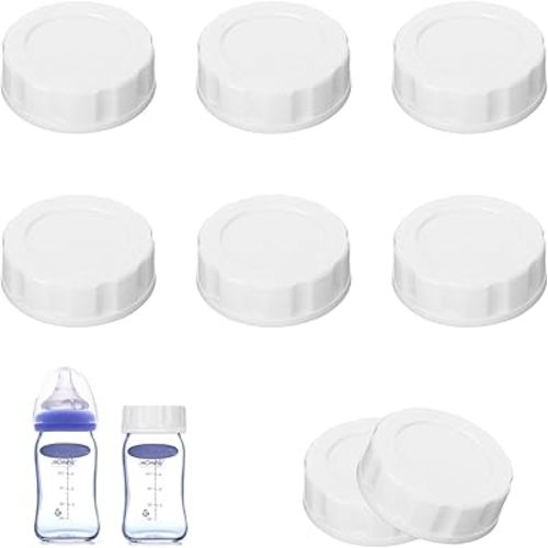 8 PCS Travel Bottle Caps Compatible with Lansinoh Bottles, Bottle Lids Replacement with Sealing Ring Compatible with MAM Wide-Mouth Baby Bottles, Leak-Proof and Non-Slip Caps for Pigeon Bottles