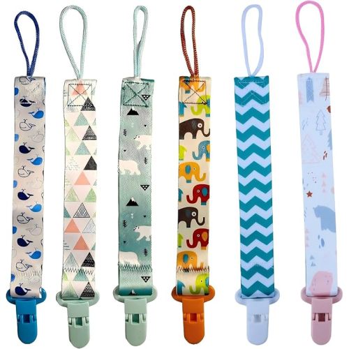 Baby Dummy Clip, 6 Pack Dummies Strap Clips, Newborn Dummy Chain, Pacifier Clip Holder Straps with 6 Silicone Adapter, Soother Chains Clips Fit All, Soothers, Teething Toys, Unisex Baby Essentials