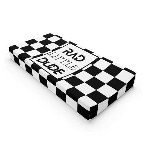 Baby Changing Pad Cover, rad little dude, checkerboard theme, black and white nursery for boy, baby shower gift, gift for baby boy