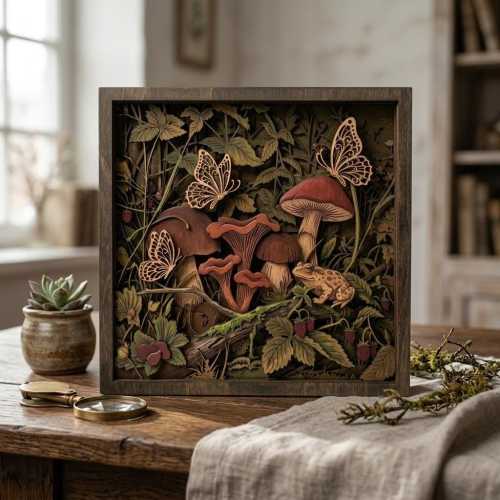Cottagecore Frog Mushroom Wooden Wall Art, Cute Whimsical Garden Decor, Woodland Nature Wall Hanging, Fungi Lover Gift
