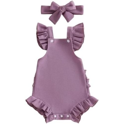 Ropa de verano para bebé, niña, con bonito estampado, manga de mosca, overol con diadema