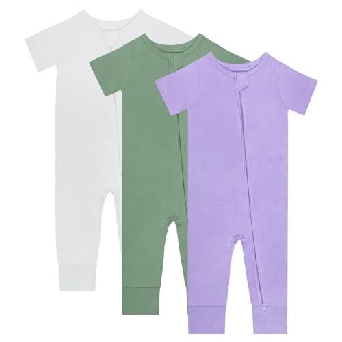 Baby Pajamas Summer Short Sleeve 2 Way Zipper Footless Rompers 0-24 Months