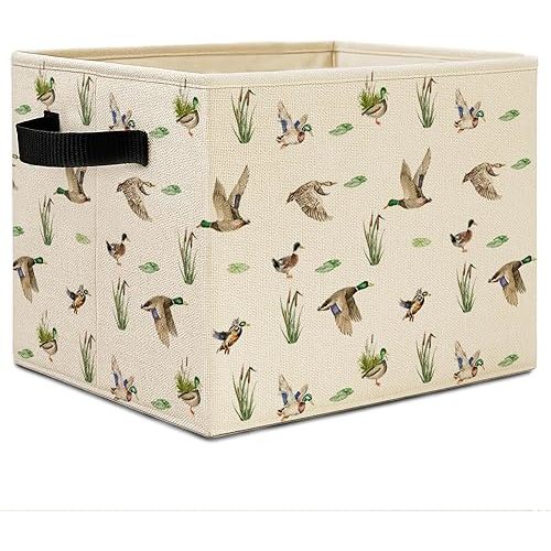 Mallard Duck Nursery Storage Bins, Farmhouse Wild Green Head Ducks Hunting Collapsible Storage Basket Organizer for Kids Bedroom Bathroom Clothes Toys Books,Toybox for Girls