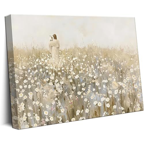 Jesus Leaves the 99 Sheep Wall Art, Jesus And Lamb Canvas Wall Art Decor, Christian Bible Stories Canvas Wall Art, Religious Prints Artwork For Church Prayer Room Living Room Bedroom 12x16 In