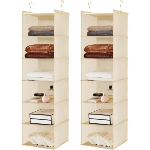 MAX Houser 6 Tier Shelf Hanging Closet Organizer, Closet Hanging Shelf with 2 Sturdy Hooks for Storage,2 Pack, Foldable (Yellow)