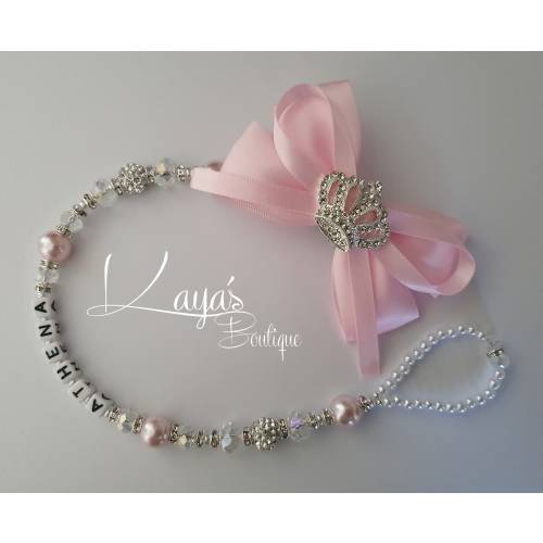 Personalized Rhinestone Crown Dummy Chain: Reborn Keepsake Pearl Crystal Bow