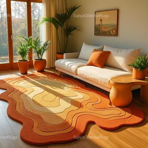Wave Irregular Rug Handmade Woolen Rug for Living Area Bedroom Home Decorative Multi Unique Rug for Home and Kids Room Rug