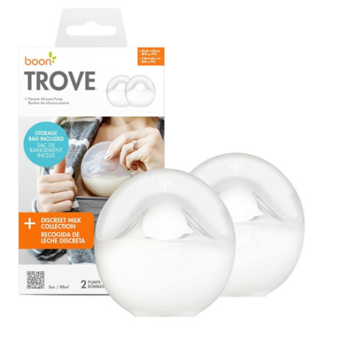 Boon Trove Silicone Manual Breast Pump Set - Hands Free Breast Milk Collector - Includes Polyester Travel Pouch - Breastfeeding Essentials - 2 Count