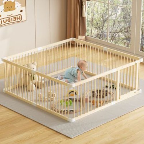 Large Wooden Playpen-63"x63"x24"-Large Baby Gate Playpen with Child-Proof Lock-Easy Assembly, Pine Wood Baby Play Yard for Babies & Toddlers