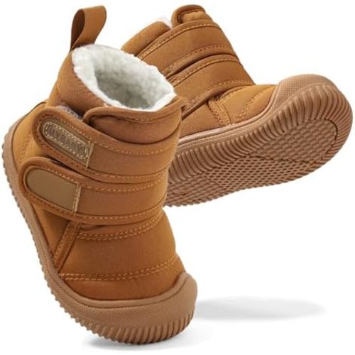 Toddler Snow Boots Double Strap Winter Warm Shoes Baby Faux Fur Lining Soft Fleece Booties with Non-Slip Sole