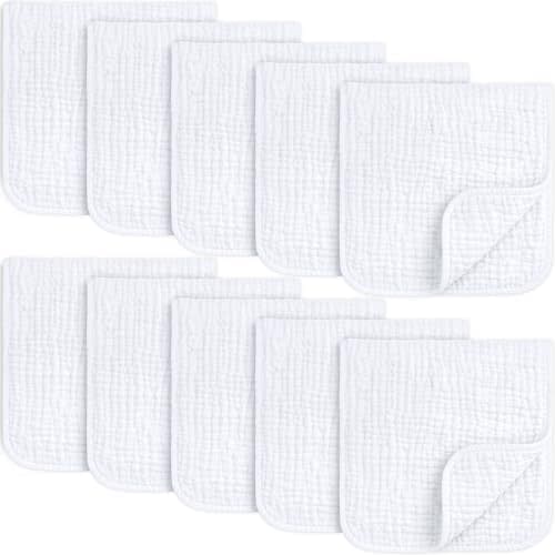 KeaBabies Organic Muslin Burp Cloths Baby Boy, Girl, 10-Pack (Soft White)