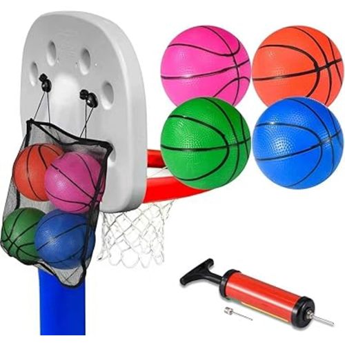 4 Pcs Replacement Balls for L-ittle Tikes Basketball Hoop Set with Mesh Storage Bag, Lightweight Soft Small Basketball，6 Inches Colorful Small Balls, Includes Air Pump