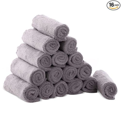 Cute Castle Ultra-Soft Baby Washcloths, 16 Pack - 9" by 9", Gentle on Sensitive Skin for Face and Body, Plush, Super Absorbent Wash Clothes for Girls and Boys, Grey