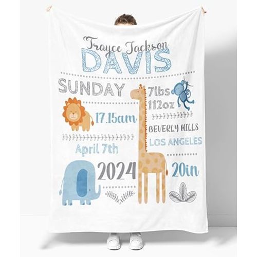 OLIVE OLIVIA Personalized Monthly Baby Milestone Blanket, Baby Months Blanket, Perfect Custom Newborn Gifts,30"x40"