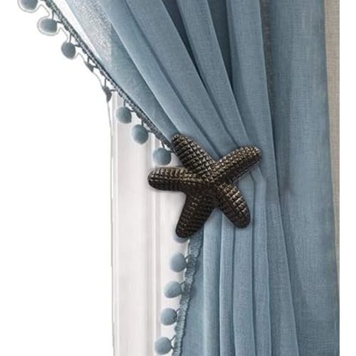 The Metal Magician Metal Nautical Starfish Curtain Holdback & Curtain Holder for Home, Bedroom & Office (Starfish Antique Brass, Set of 2)
