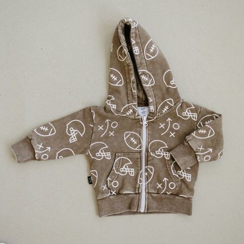 Kids Cohen Sports Graphic Print Zip Up Hoodie Brown 3-6M - Olive + Scout