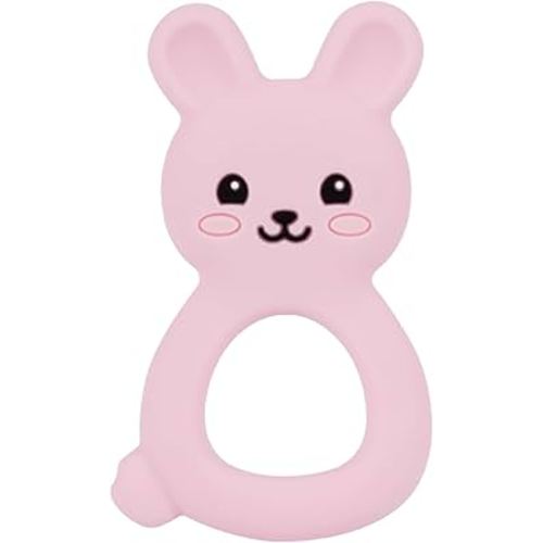 Baby Bunny Teether, Food-Grade Silicone Toy for Infants 0–24 Months, Easy-Grip Chew Toy with Textured Ears for Sensory Exploration, Freezable & Dishwasher Safe (Pink)