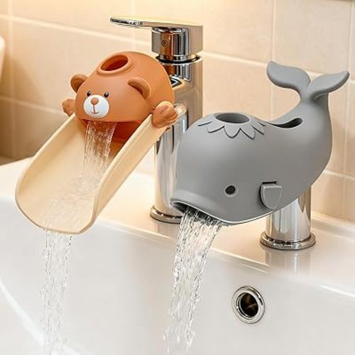 SKYROKU Toddler Faucet Extender & Bathtub Spout Cover Set - Independent Hand Washing and Safe Bath Time for Toddlers, Babies, and Children with Cute Bear and Whale Design, Bundle and Save!