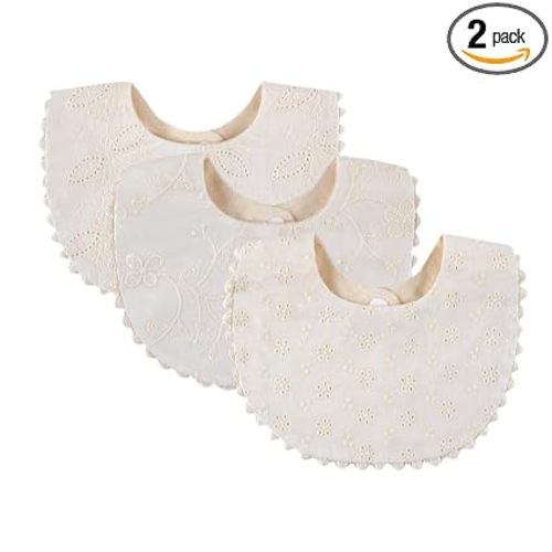 Baby Bib For Girls,Reversible Waterproof Handmade Natural Cotton Baby Drool Bib 0-12 months 2 Pack (off-white color A, 0-12 months)