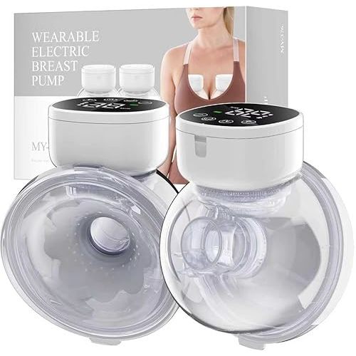 Hands Free Breast Pump Wearable MY-376 - Strong Suction & Low Noise Wearable Breastfeeding Pump with 3 Mode &9 Levels, Portable Electric Breast Pump - 24mm Flange, 2 Pack (White)
