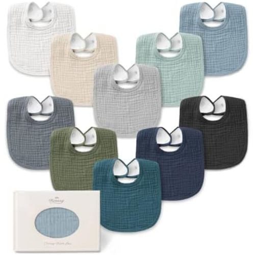 Konssy 10-Pack Muslin Baby Bibs for Drooling and Teething