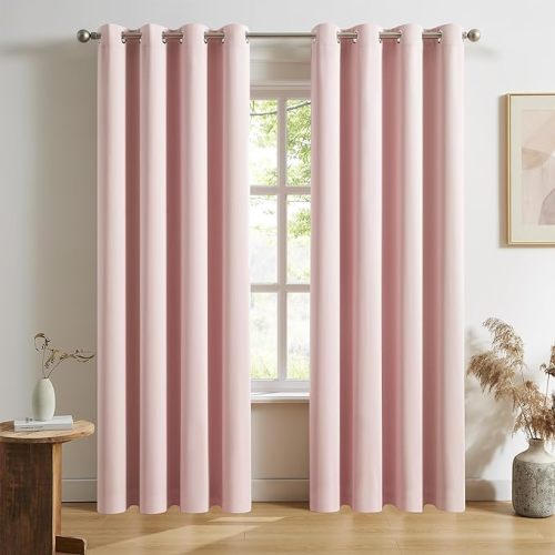 DUALIFE Solid Baby Pink Curtains Pair 84 Inches Long Blackout Curtain Panels for Girls Bedroom Decor Grommet Darkening Thermal Insulated for Living Room 52''x 84'' Set of 2