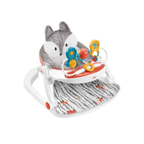 Fisher-Price Portable Baby Chair Premium Sit-Me-Up Floor Seat with Snack Tray, Toy Bar & Plush Washable Seat Pad, Peek-a-Boo Fox