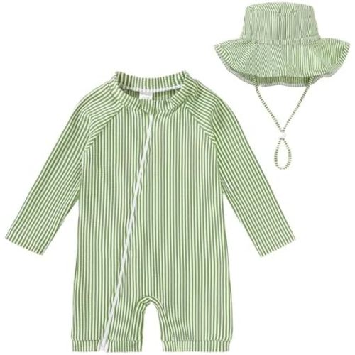 YOUNGER TREE Baby Boys Swimsuit Toddler One Piece Zipper Bathing Suit Long Sleeve Rash Guard Swimwear Sunsuit UPF 50+