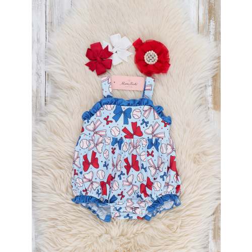 Ribbon Round Baseball Rally Ruffle Bubble Romper