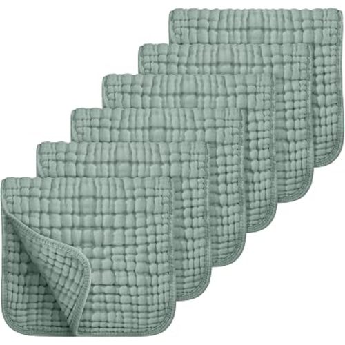 Looxii Muslin Burp Cloths 6 Pack - 20" x 10" - Ultra Soft & Absorbent, 6-Layer 100% Cotton for Spit Up & Drool- Gentle Baby Burping Cloth, Newborn Boys Girls Essentials, Dark Green