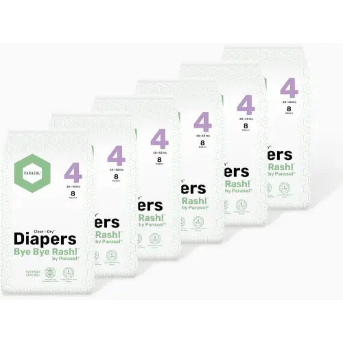 PARASOL Clear+Dry Disposable Diapers | RashShield Protection, Leakproof Design, Hypoallergenic | Size 4, (20-32 lbs) 48 Count