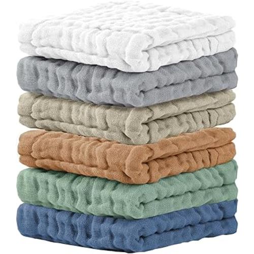 Cuddle Campus Baby Washcloths 6 Packs, Muslin Washcloths Baby,Cotton Burp Cloths, Extra Absorbent and Soft Wash Clothes for Newborns, 12x12 Inches
