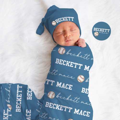 Baseball Baby Blanket, Customizable Swaddle Set, Sports Gift for Expecting Parents, Baseball Theme Baby Shower, Personalized Receiving